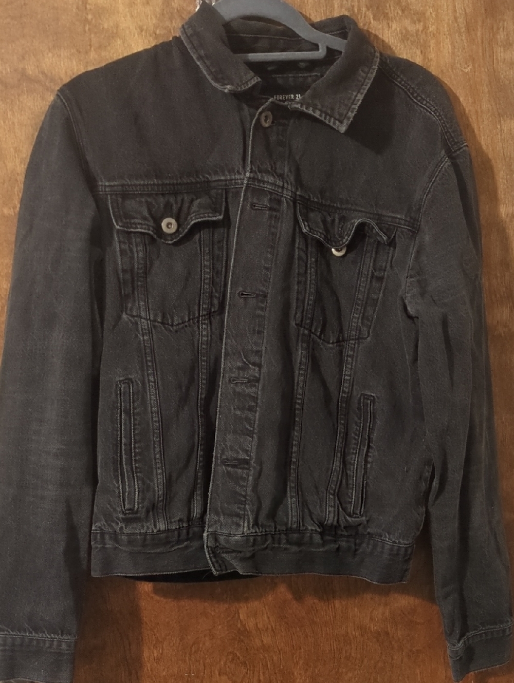 Forever 21 Men's Black Denim Jacket - Casual Trucker Style